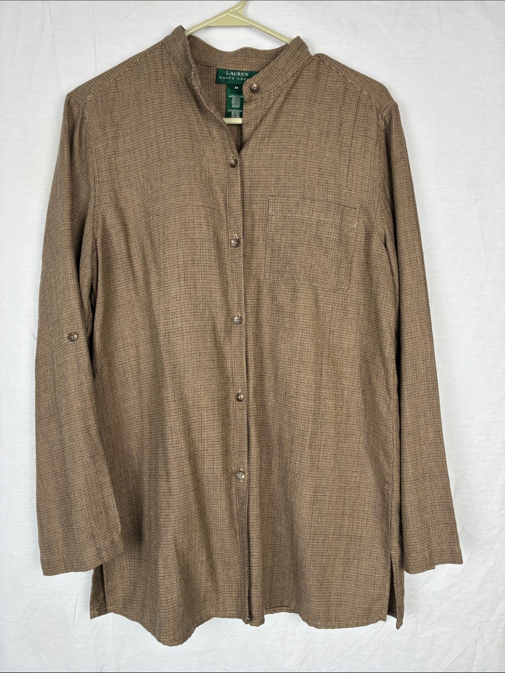 Lauren Ralph Lauren Women’s Medium Textured Mandarin Collar Shirt Linen Silk RLR